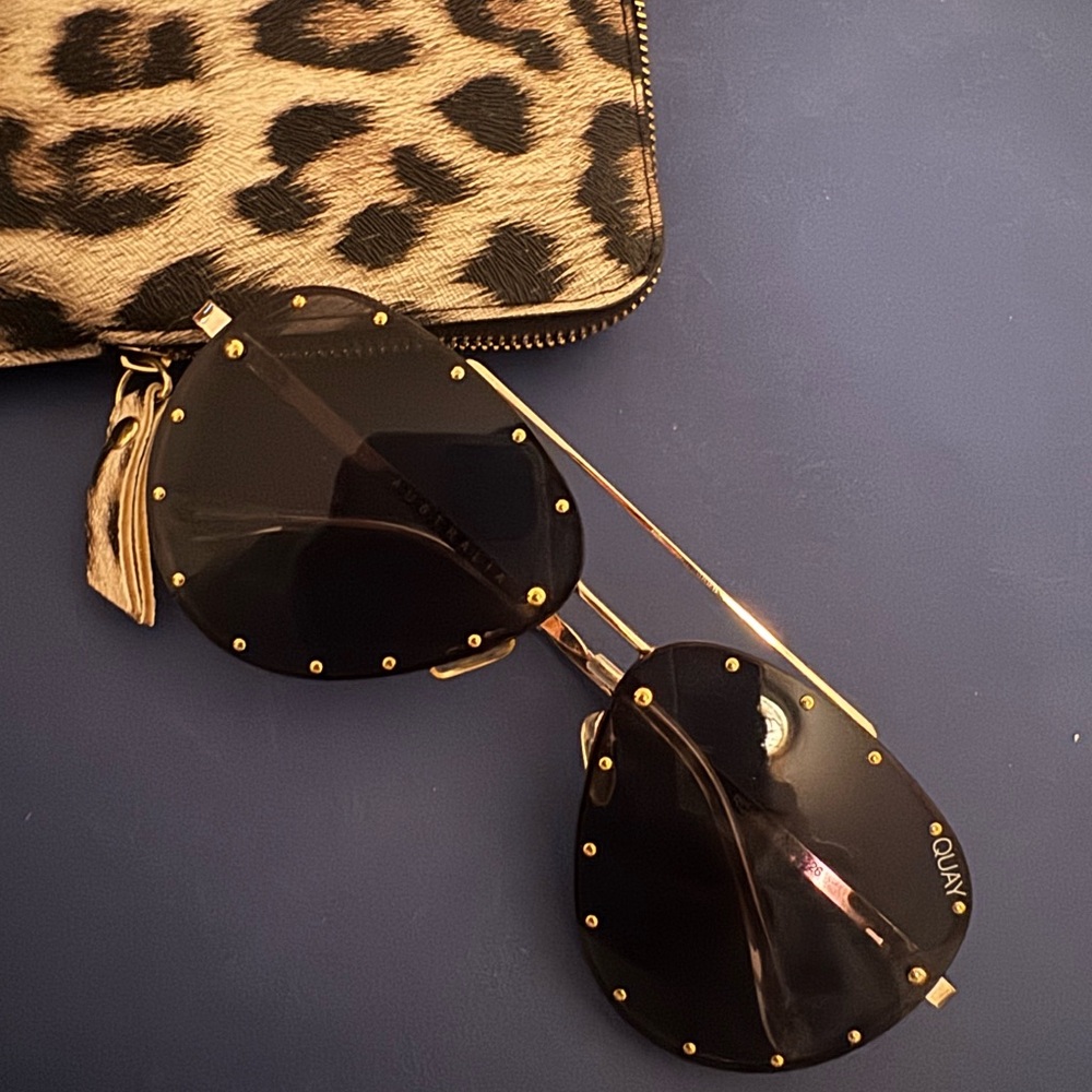 Quay Australia Gold and Black Studded Sunglasses